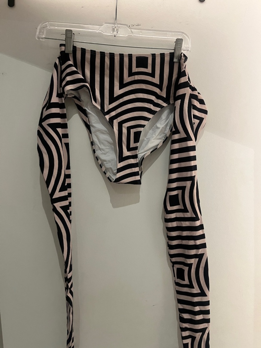 High-Waist Geometric Print Bikini Bottom - Blush and Black